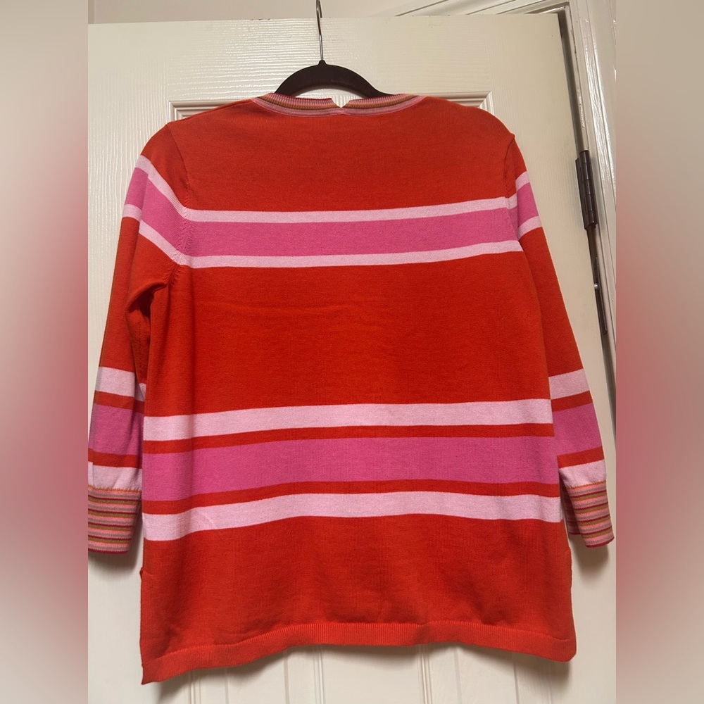 CAbi Red and Pink Striped Cadet Pullover - Picture 3 of 9